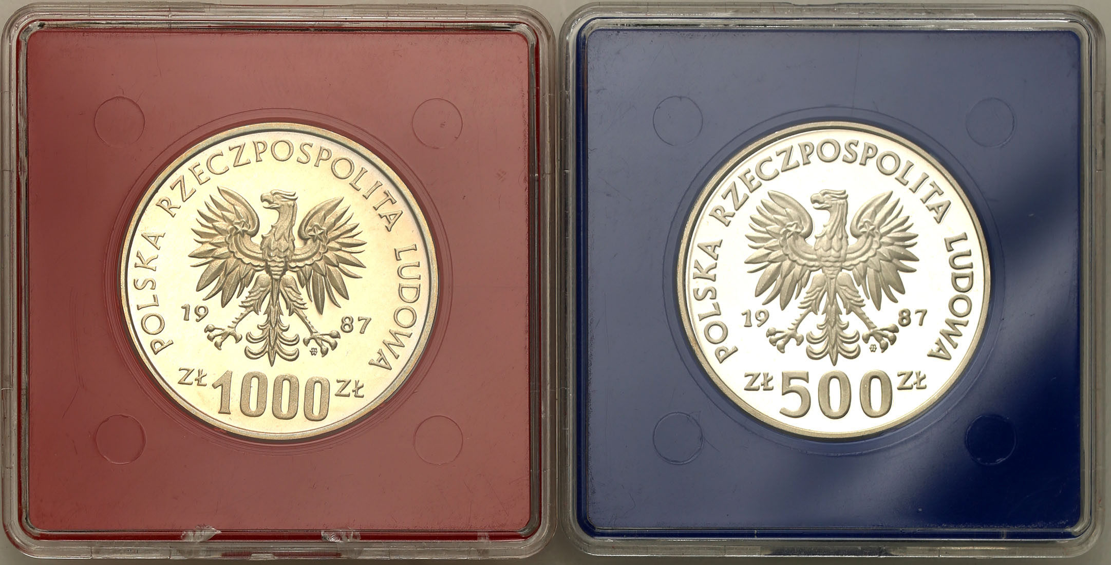 PRL. 1000 złotych (PRÓBA srebro) + 500 złotych 1987 Kazimierz Wielki, popiersie i półpostać